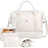 Voova Weekender Bags for Women, Large Travel Duffle Bag for Personal Item Travel with Shoes Compartment, Carry On Overnight Bag with Toiletry Bags 4 Pack Set for Men, Gym, Hospital, Yoga (Beige)