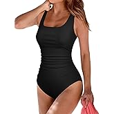 Hilor Women's Underwire One Piece Swimsuit Long Torso Ruched Tummy Control Bathing Suits Push Up Tank Swimwear