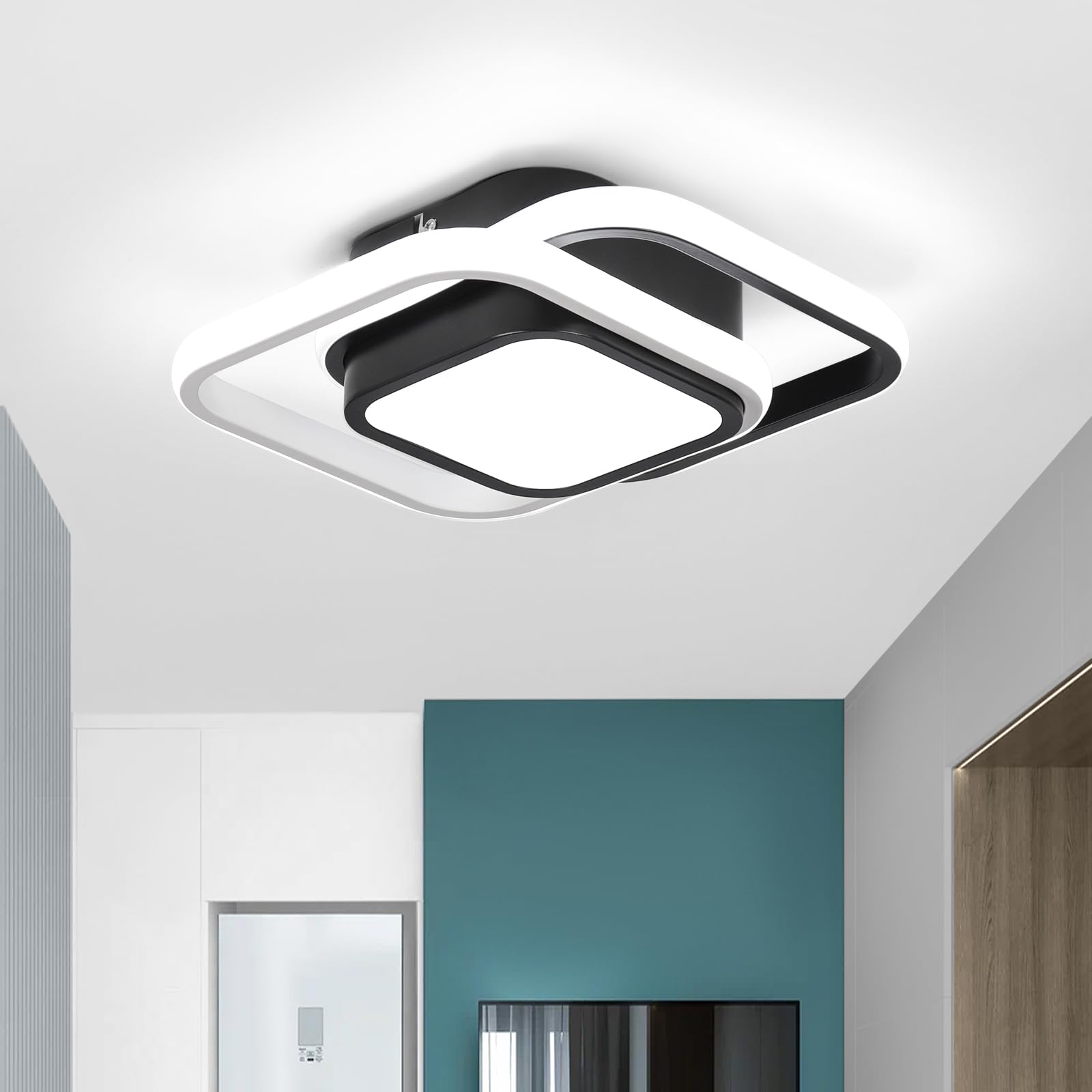 Modern Ceiling Light LED Square Shape Small Modern Ceiling Lamp White Black LED Ceiling Lights fixtures for Hallway Bedroom Aisle Corridor Kitchen Living Room Dining Room - 25W, Cool White Light 6500K