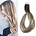 Full Shine 18 inch Tape in Extensions Glue on Hair Extensions Dark Brown Color #3 Fading to #8 and #22 Blonde Highlighted Hair 20Pcs 50gram