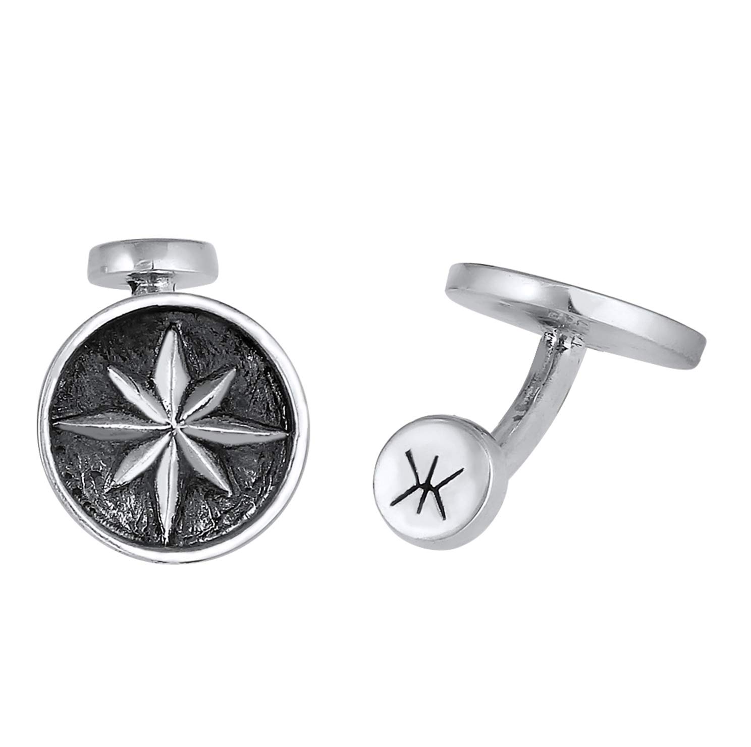 Kuzzoi Cufflinks for men with compass symbol in vintage design, 925 sterling silver oxidised, maritime cufflinks for the shirt, stylish men's gift for wedding and birthday, Sterling Silver
