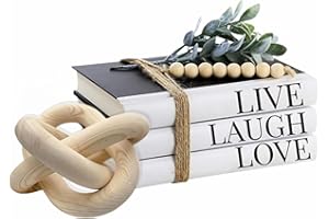DECOBOOK Decorative Books for Home Decor – Faux Book Set with Wooden Knot - Coffee Table Book Decor - Neutral Book Decorations for Living Room, Shelves, or Entryway - Fake Decorative Books for Home