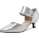 RIBONGZ Kitten Heels for Women Closed Toe Comfortable Low Heels Pointed Toe Sexy Slip on Pumps Bridal Party Dressy Shoes