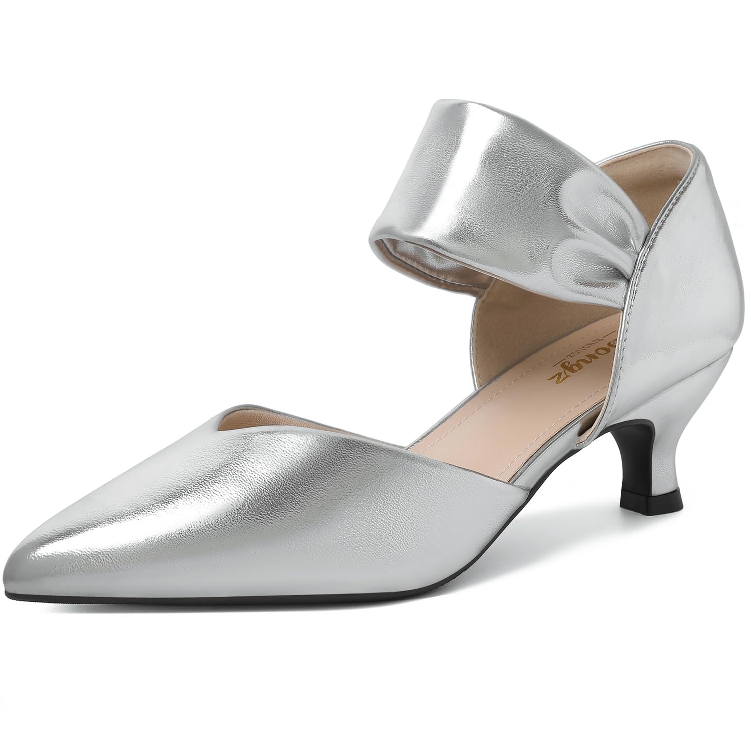 RIBONGZ Silver Wedding Bridal Prom Dressy Heels for Women Closed Toe Kitten Low Heels Pointed Toe Sexy Slip on Pumps Party Church Shoes 10 Image