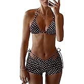 MakeMeChic Women's Polka Dots Triangle Bikini Sets Swim Shorts Y2K Leopard Bathing Suit Swimsuit