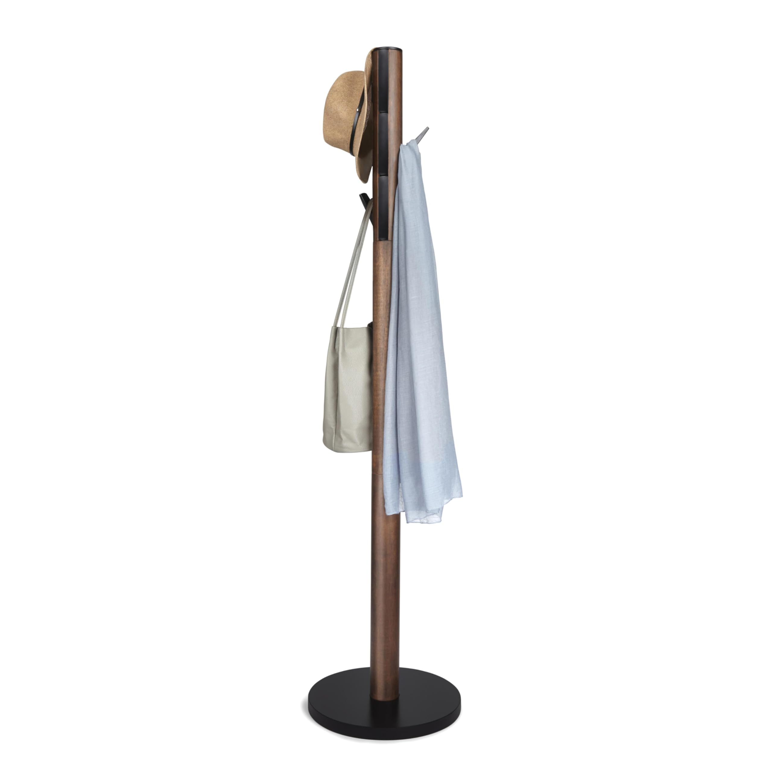 Umbra Flapper Coat Rack, Clothing Hanger, Umbrella Holder, and Hat Organizer, Great for Entryway, Black/Walnut