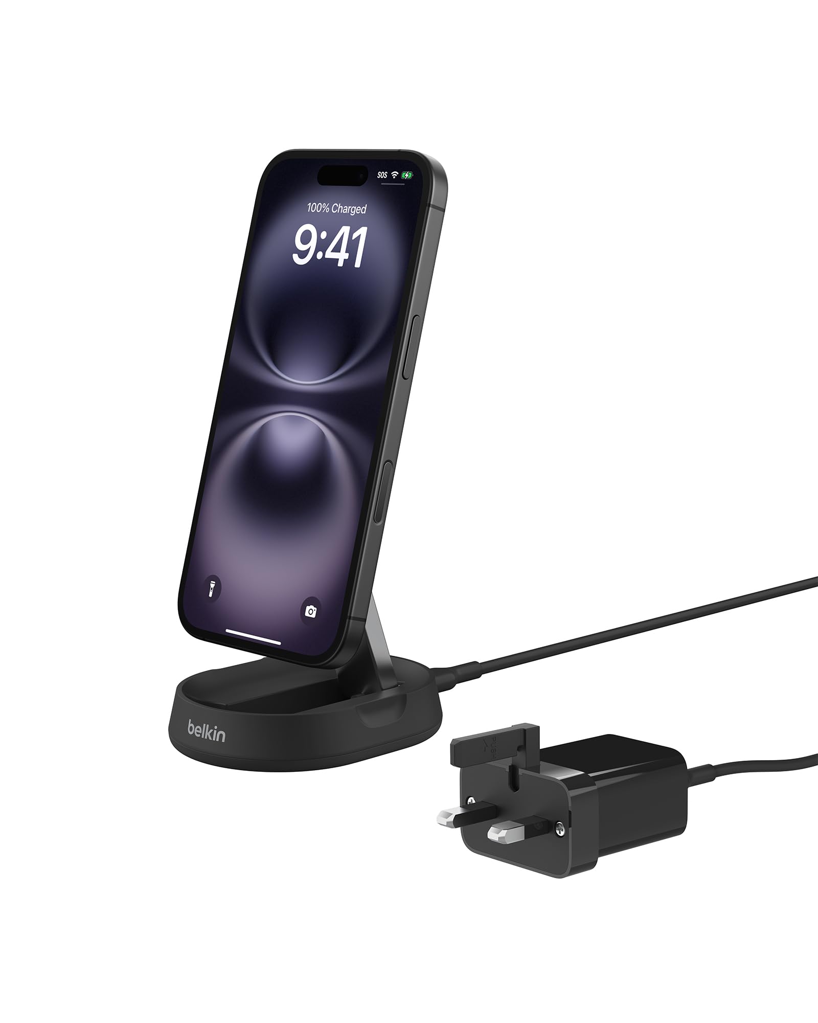 Belkin BoostCharge Pro 15W convertible magnetic wireless charging stand, MagSafe compatible fast Qi2 wireless charger, fast charger for iPhone 17/16/15, Air, AirPods, PixelSnap, 20W plug incl. - Black