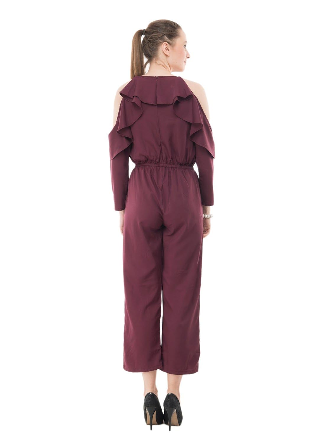 karmic vision women's crepe brown casual jumpsuit