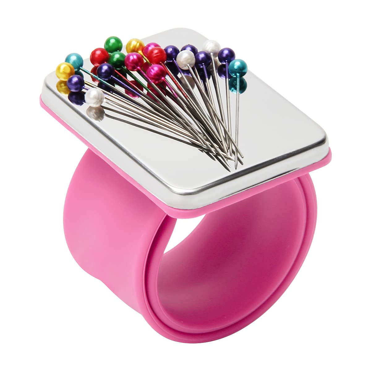Magnetic Wrist Sewing, Portable Arm Pin Cushion Magnetic Pincushion with Wristband for Sewing Collection, Hair Stylists, and Quilting (Pink)