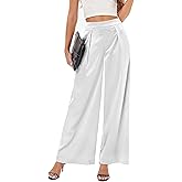 Women's Satin Wide Leg Palazzo Pants Plicated Silky Pull on Party Dress Casual Pant Trouser