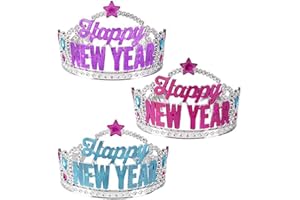 CHOCHKEES Happy New Year Tiara Crown with Jewels, Princess Party Favor, With Girls Hair Clips Decoration and Accessories