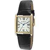 Peugeot Women's 14K Gold Plated Tank/Silver-Tone Tank Leather Dress Watch with Roman Numerals Dial