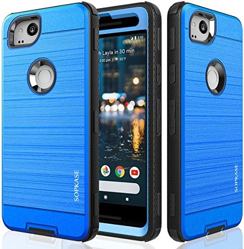 Google Pixel 2 XL Case, SOPKASE [IRON DEFENDER SERIES] Full body Protective Shock Reduction [Brushed Metal Texture] Heavy Duty Impact Resistant Case for Google Pixel 2 XL (2017) - Blue