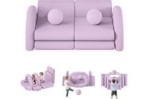 wanan Couch Kids, 12PCS Modular Kids Play Couch with 2 Balls and Tunnel, Toddler Play Couchs for Playroom, Modular Play Couchs for Kickball Game, 30+ Creative Gameplay(Blueberry,M)