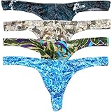 iKingsky 4-Pack Men's Sexy Cotton Tong Panty Underwear (US Medium/ with Tag L, Thong Underwear)