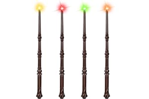 EnrichFun Light Up Magic Wand with Sounds & 4 Color Lights - 4PCS Illuminating Wizard Witch Toy Wands for Kids - Cosplay Birthday Party Favors, Brown