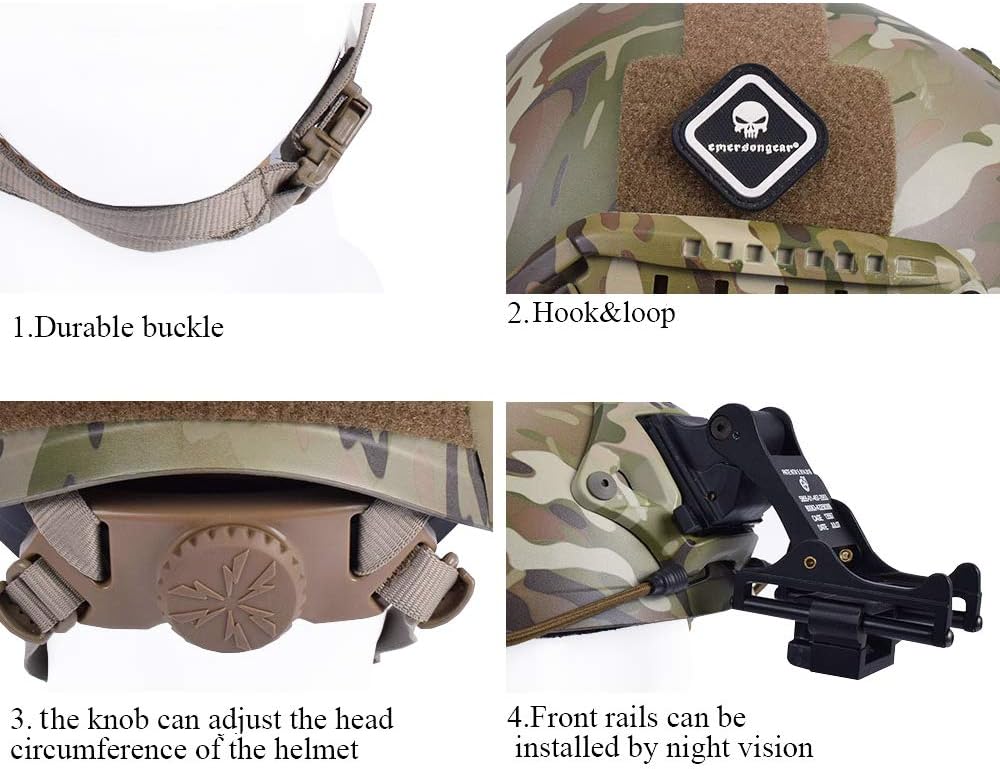 EMERSONGEAR Tactical Adjustable Fast Helmet, MH Style Helmet with Side Rails and NVG Mount, Fast MICH Ballistic Helmet for Airsoft Paintball Hunting Shooting Outdoor Sports (Coyote Brown) : Sports & Outdoors