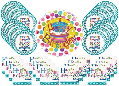 Confetti Cake Happy Birthday Party Bundle Pack for 16 plus Large Balloon