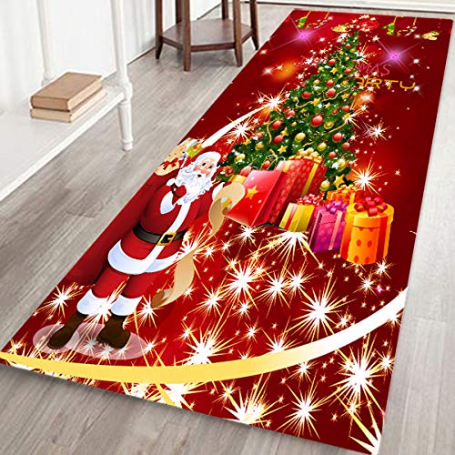 TsLinc Christmas Area Rug Christmas Non-slip Doormats 3D Caroset Carpets Decor 40x120CM Bath Mats and Rugs Santa Claus and Elk Printed Decorative Xmas Decor Ornaments Party Decor Gifts(Santa Claus)