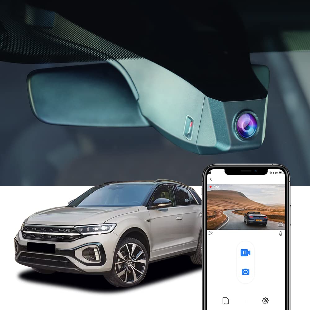 Fitcamx Dash Cam Compatible with VW T-Roc 2017-2024, UHD Dashcam 4K 2160P Video WiFi, OEM Volkswagen Accessories, Park Mode, Loop Recording, G Sensor, Night Vision, Plug Play, 64GB Card