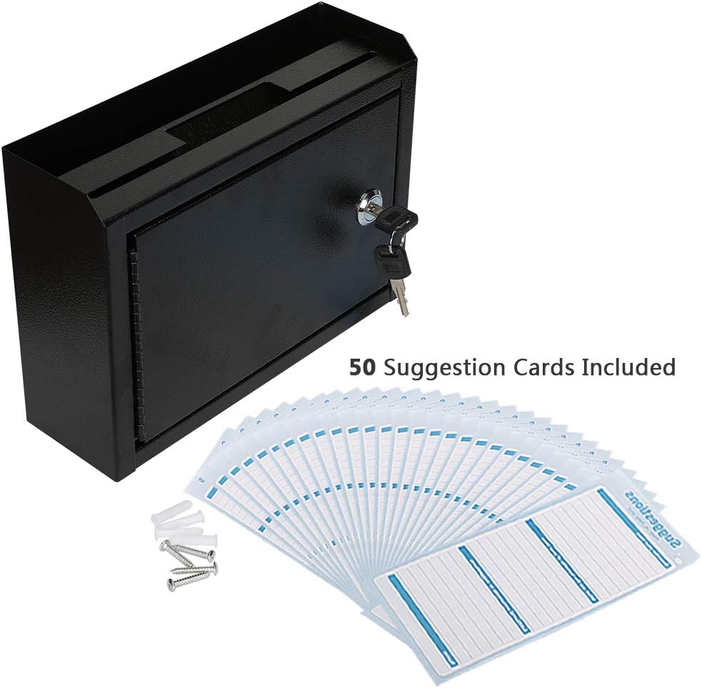 KYODOLED Suggestion Box with Lock, Locking Mailbox, Key Drop Box, Wall Mounted Mail Box, Safe Lock Box, Ballot Box, Donation Box 9.8" W x 3" D x 7" H, Black : Office Products