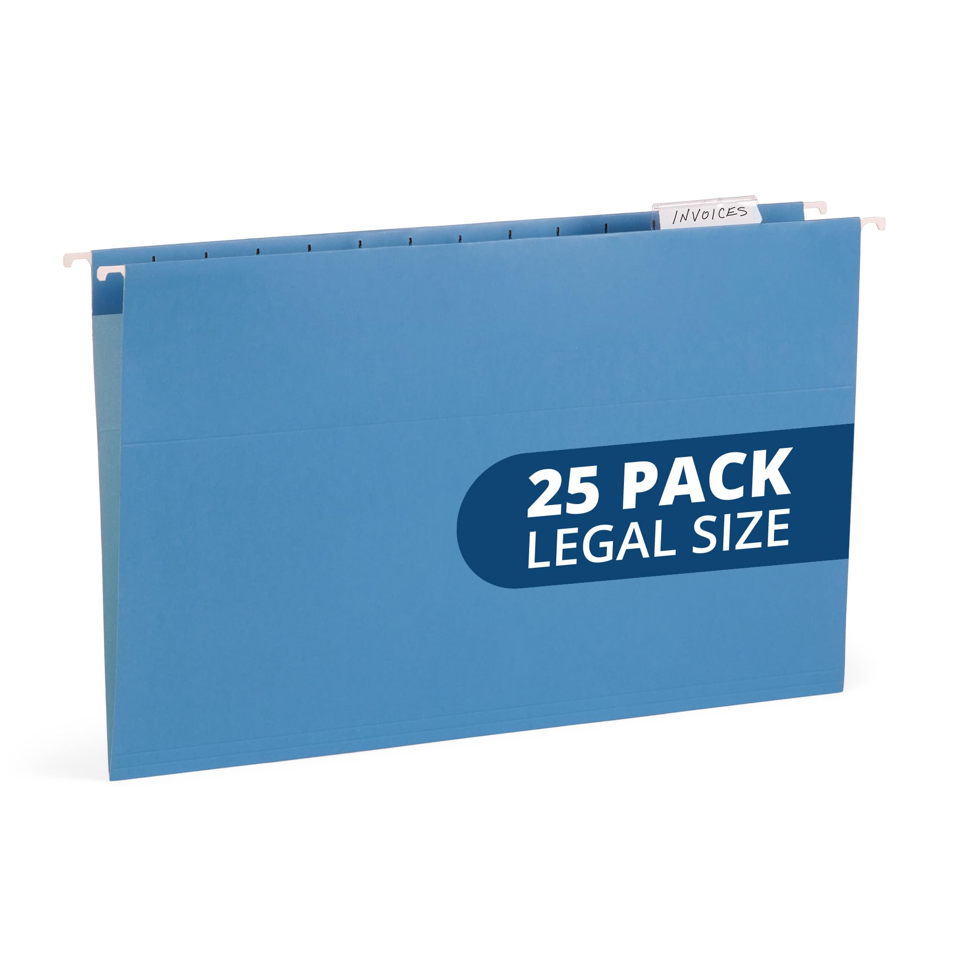 Photo 1 of 25 Blue Summit Supplies Legal Size Hanging File Folders - Durable 11pt Paper, Blue Hanging Folders with Tabs and Inserts, Fits Legal Size Filing Cabinets, 25 Pack