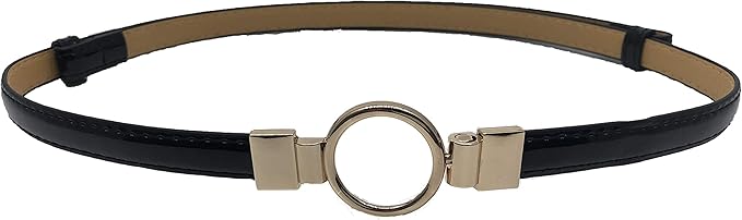 Clair 黒 レディース ベルト 細身 調整可能 ゴールド金具 エナメル オフィスカジュアル 通勤 通学 スカート スーツ キレイ目 ジーパン カジュアル ベルト 通販 Amazon
