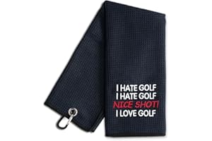 WUUCKOO I Hate Golf Nice Shot I Love Golf Embroidered Golf Towel, Funny Golf Towel for Golf Bag with Clip, Golf Accessories for Men, Birthday Retirement Gift for Grandpa Golfer Dad Brother Golf Lover