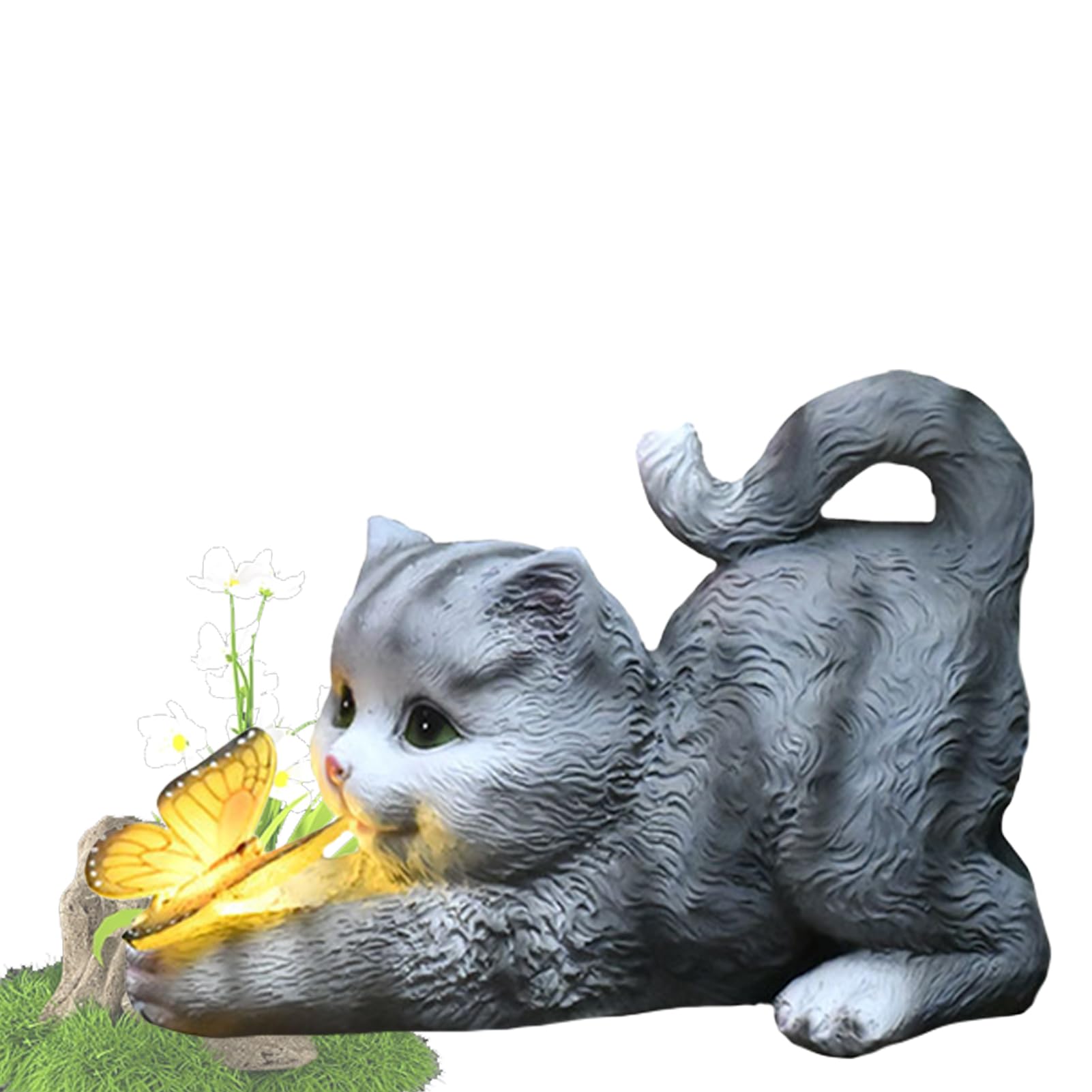 Tuzsocr Solar Powered Cat Statue,Butterfly Solar Lights for Outdoor,Decorative Animal Figurine for Garden,Waterproof Resin Sculpture,LED Lighting,for Lawn,Terrace (Style 1)