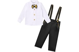 IDOPIP Baptism Christening Outfits for Boys Toddler Baby Wedding Birthday Outfit Gentleman Bowtie Shirt Suspenders Pants Suit