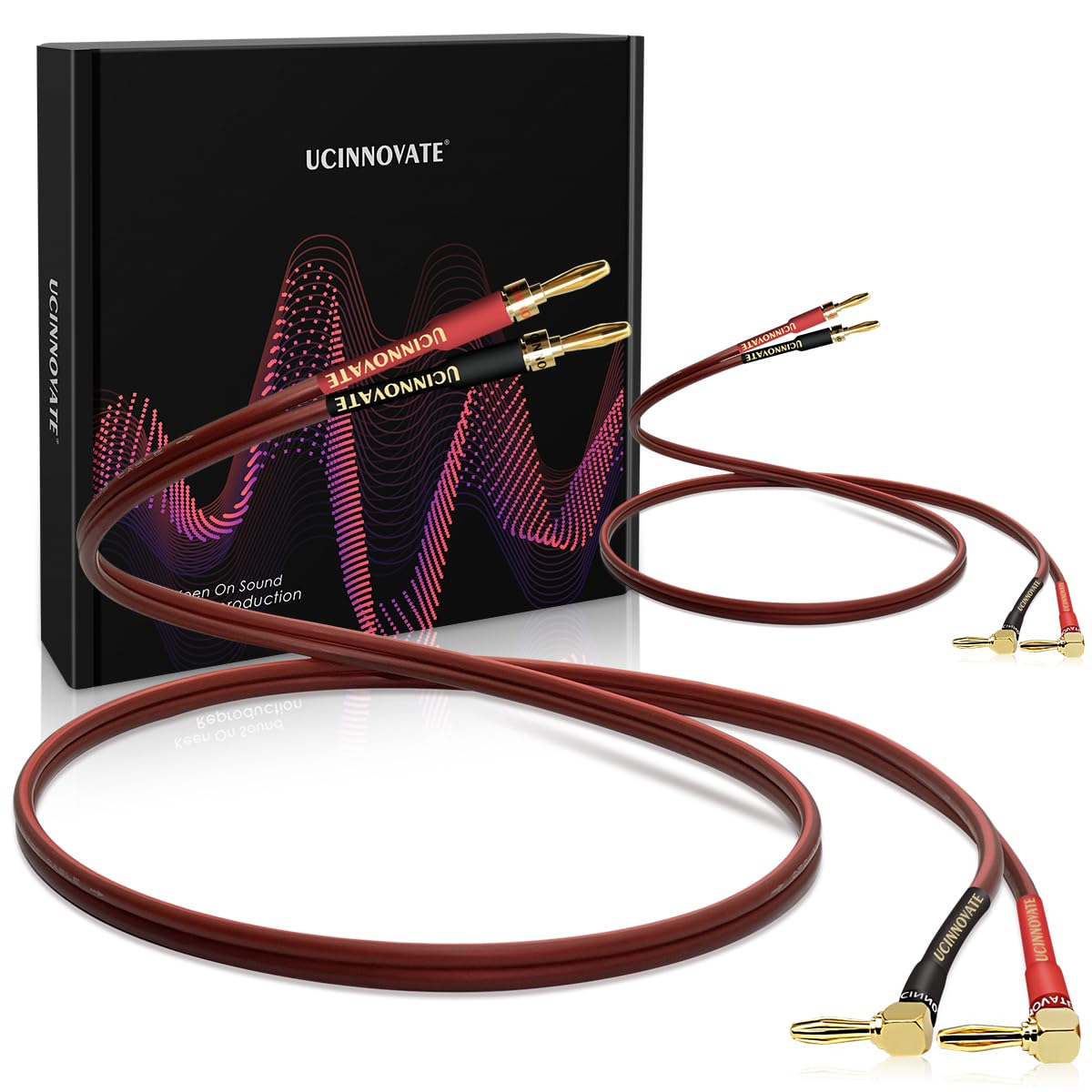 VVFLED 2 Pack 14 AWG Speaker Wire with Banana Plugs, 2x 3m HiFi OFC Speaker Cable with Gold-Plated Right Angle to Banana Plugs Audio Cable Cord for Audiophile (3m / 9.8FT)