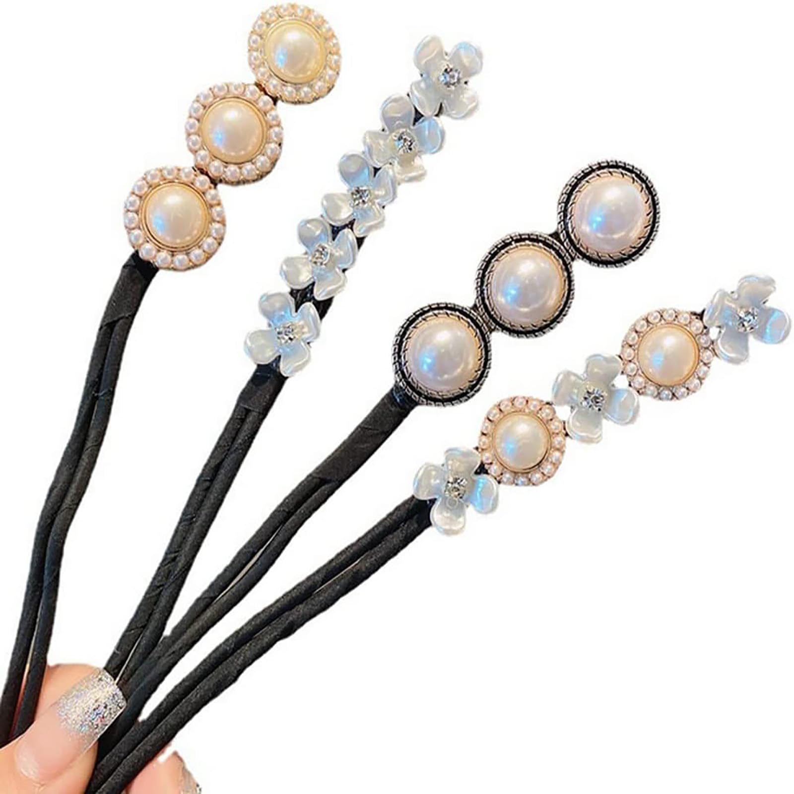 4PCS Flower Pearl Hair Bun Maker Deft Hair Twist Bun Shaper Girls Donut Holder DIY Hair Styling Tool