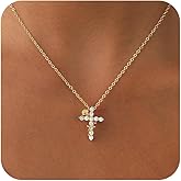 BBV Cross Necklace for Women Dainty Gold Plated O-Link Chain with CZ Heart Cross Pendant Non-Tarnish Trendy Minimalist Choker Necklace Easter Christian Baptism Faith Jewelry Gift