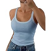GEMBERA Women Spaghetti Strap Scoop Neck Ribbed Tank Tops Slim Fitted Cotton Camisole Basic Sleeveless Layering Shirts