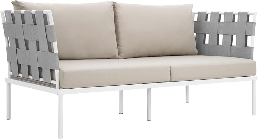 Amazon Com Modern Contemporary Urban Design Outdoor Patio Balcony Loveseat Sofa Beige White Rattan Garden Outdoor