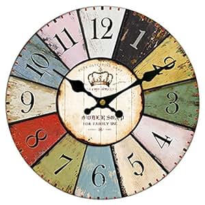 30cm Adorno Hogar Forma de Reloj Vendimia Mal Estado Rústica Madera