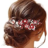 JAKAWIN Flower Bride Wedding Hair Vine Accessories Red Pearl Bridal Hair Piece for Women