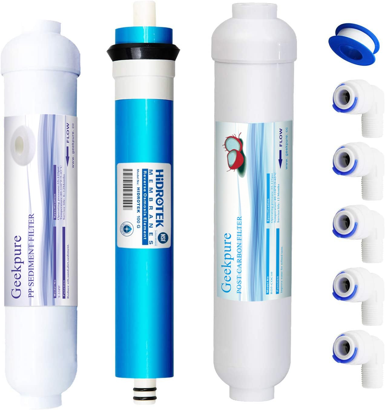 Geekpure Filter Replacement Set for 3-Stage Portable Aquarium-Reverse Osmosis System