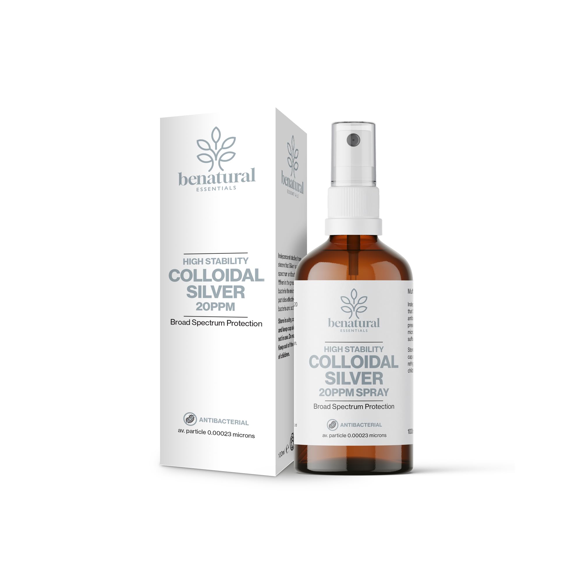 Benatural Essentials Colloidal Silver 100Ml Spray Bottle | Premium Quality 20PPM Silver | High PH | Manufactured in The UK | New Packaging