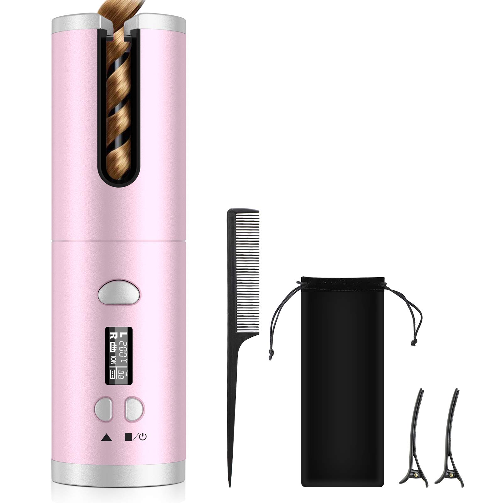 Yovikin Cordless Hair Curler, Automatic Curling Iron (Pink)