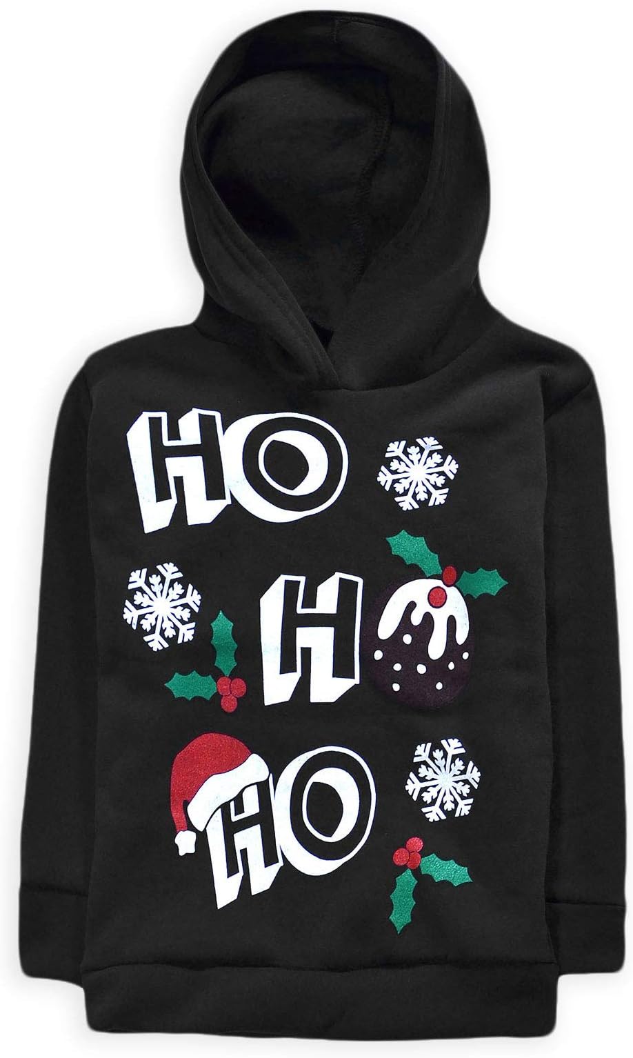 JollyRascals Kids Christmas Jumper New Boys Girls Xmas Pudding Santa Hoodie Unisex Sweatshirt Top Black Grey Navy Ages 2 3 4 5 6 7 8 9 10 11 12 13 Years