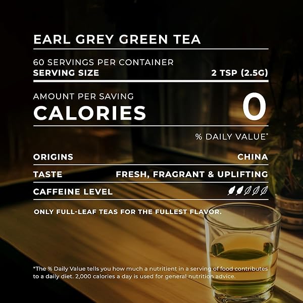GYA TEA CO EARL GREY GREEN TEA LOOSE LEAF – 5.29 OZ (70 CUPS) – 100% PURE NATURAL – BREW HOT OR ICED