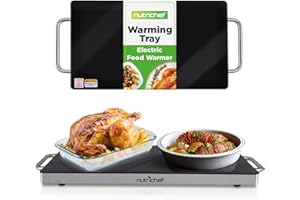 NutriChef Large Electric Warming Tray | 20" x 12" Hot Plate | Ideal for Buffets, Restaurants, Parties, & Home Dinners - Glass Top Keeps Food Hot - Perfect for Events | Heats your food to 200°F