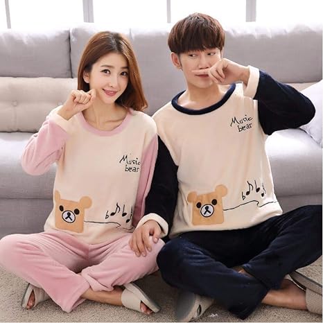 Amazon Co Jp 恋人パジャマセット 漫画パジャマ女性と男性ネグリジェ暖かいコーラルフランネルパジャマスーツ厚いパジャマ女性ナイトウェア ホーム キッチン