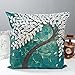 Anickal 18 x 18 Square Teal Oil Painting White Flower Black Tree Print Pattern Throw Pillow Cover Decorative Pillow Case