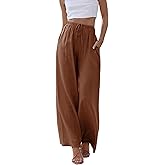 Himosyber Women Cotton Linen Pants Wide Leg High Waist Flowy Summer Beach Drawstring Pant Trouser
