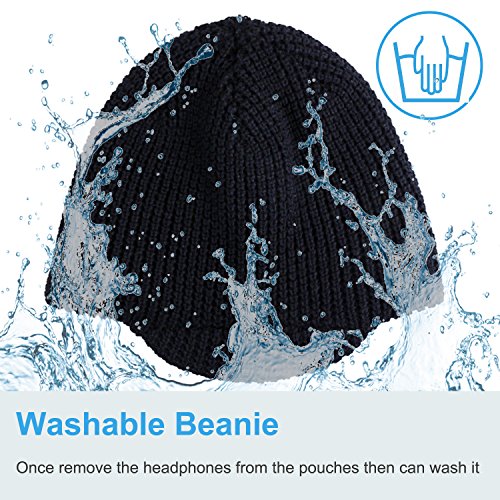 Rotibox Winter Outdoor Sport Trendy Bluetooth Beanie Hat Cap with Wireless Stereo Headphone Headset Speaker Mic Hands Free Compatible with iPhone Samsung Android Cell Phones, Black