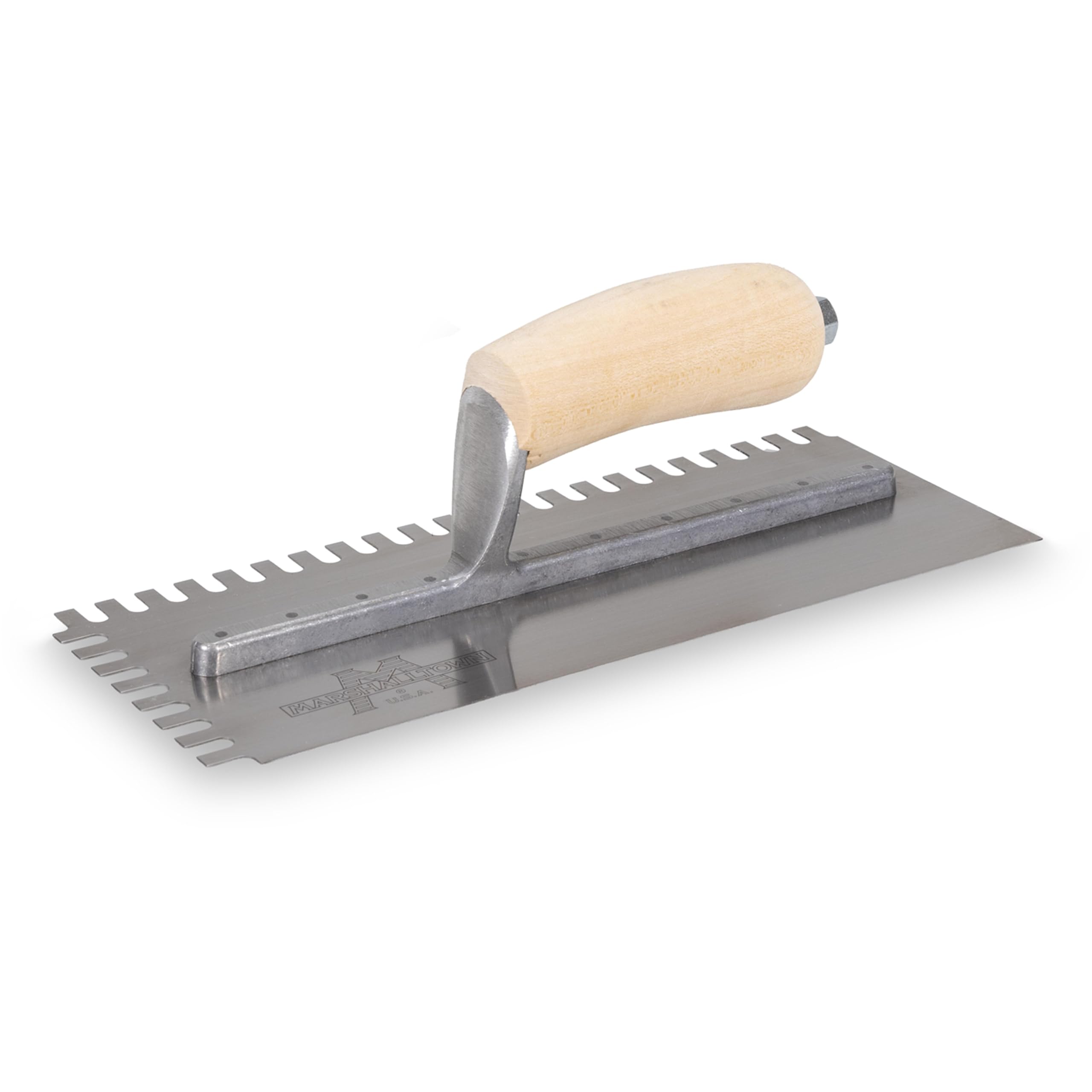 Serrated Trowel U-6x13x6 mm - Curved Wooden Handle, Steel, 279 x 114 mm