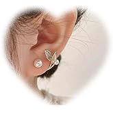 W WEILIRIAN Gold Leaf Pearl Jacket Earrings