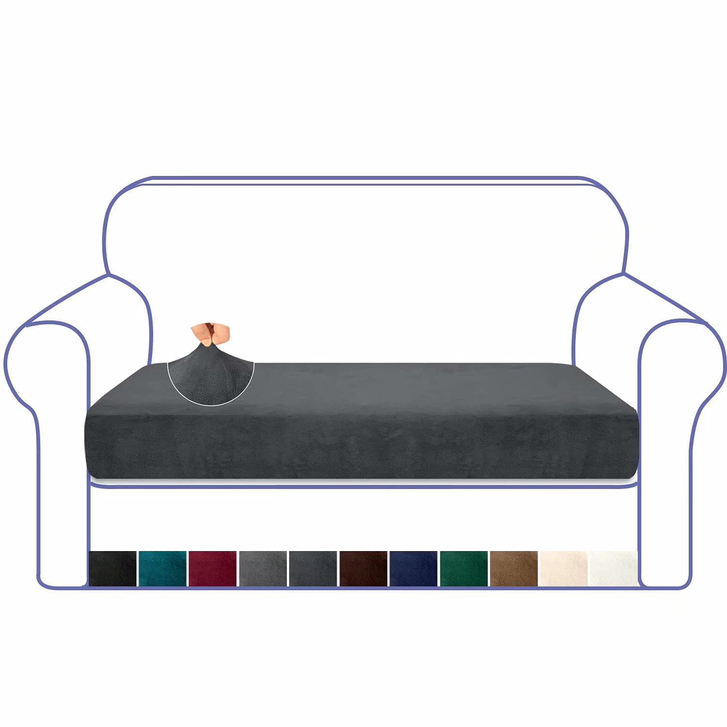 Granbest Luxurious Velvet High Stretch Sofa Cushion Cover Plush Super Soft Sofa Cushion Cover Replacement Fitted Washable Sofa Cushion Covers Furniture Protector Seat Cushion Cover (2 Seater, Gray)